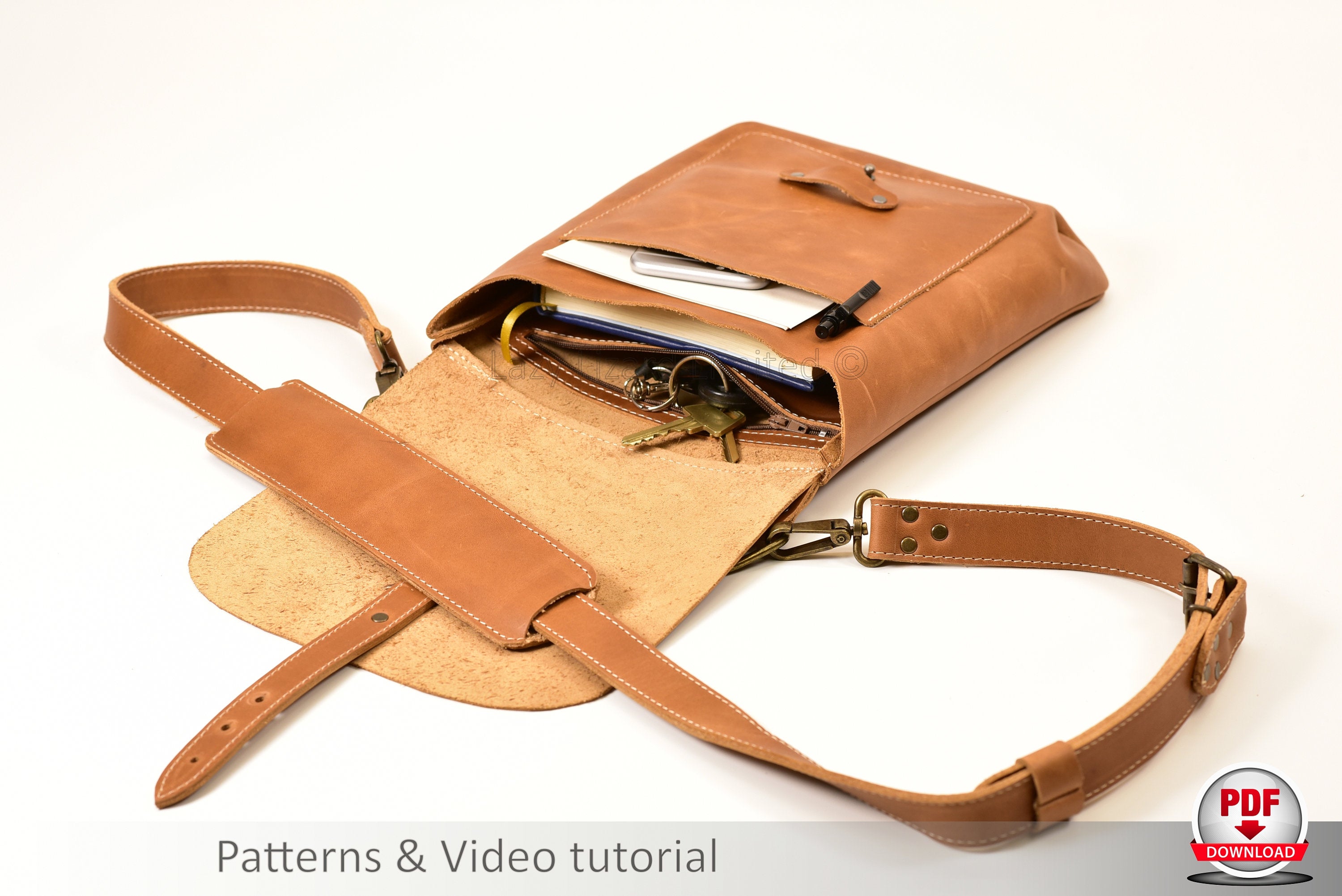 Crossbody Leather Bag, PDF Pattern & Tutorial 