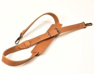 Replacement stripped slim handbag strap with carabiner slide hook in dark  brown and tan brown with 1