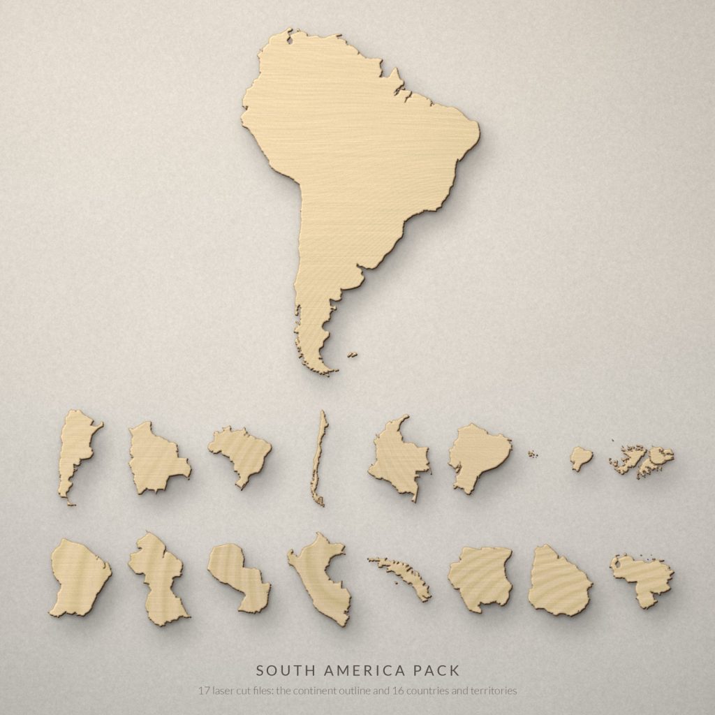 South America Map Laser Cut Files - Country Outlines SVG DXF PDF