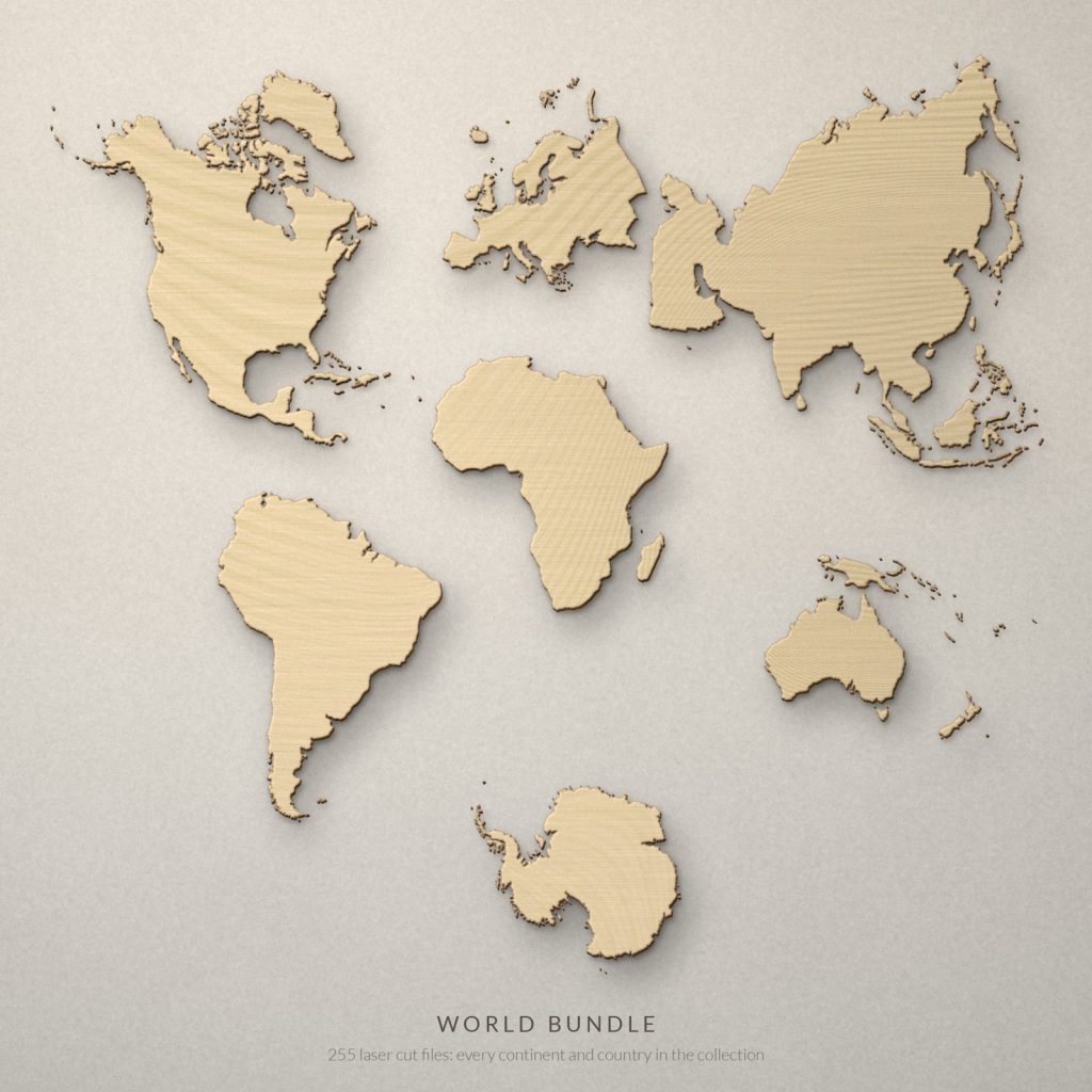 World Map Laser Cut Files Bundle - All 255 Country and Continent Outlines